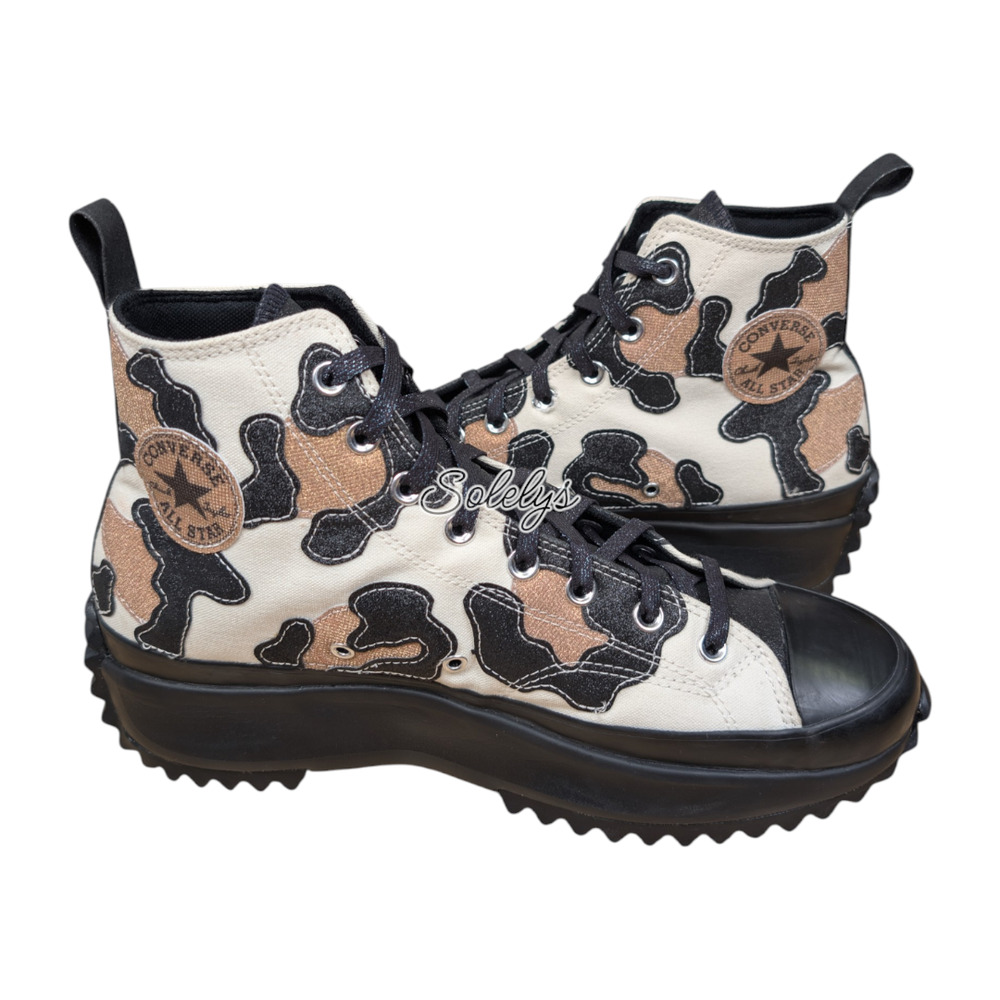 Converse Run Star Hike Leopard Print Egret Black Gold Platform Sneaker M12 W13.5
